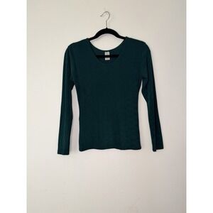 Vintage Teal Long Sleeve Knit Top | Made in USA | Minimalist 90s Basic | Size M
